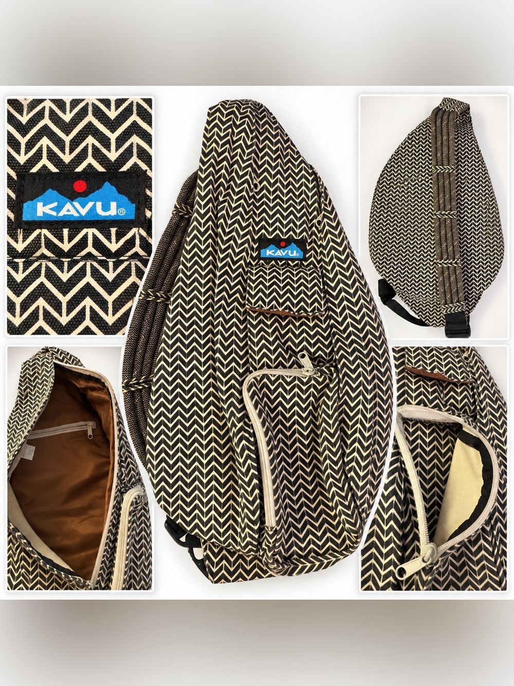 Kavu Black & Cream Chevron Sling Pack